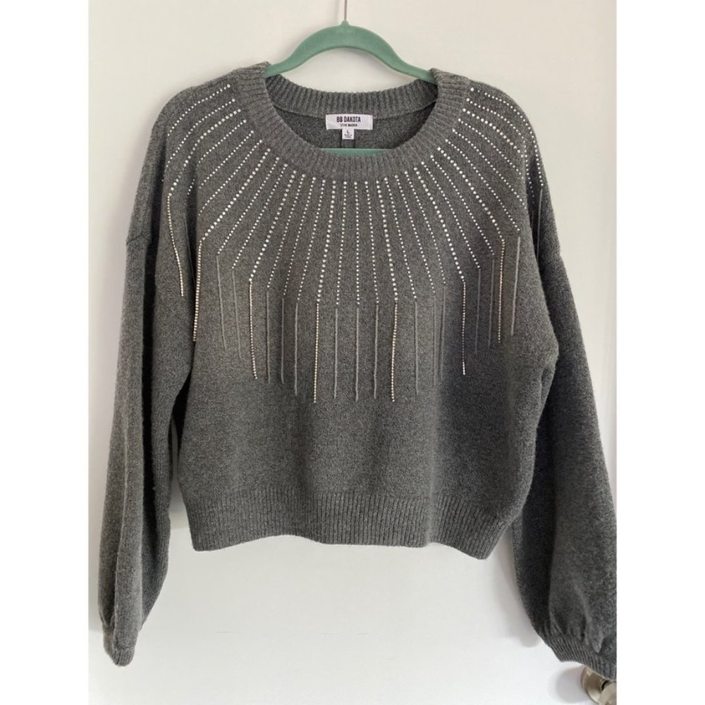 BB DAKOTA If You Fancy Rhinestone Embellished Crewneck Sweater